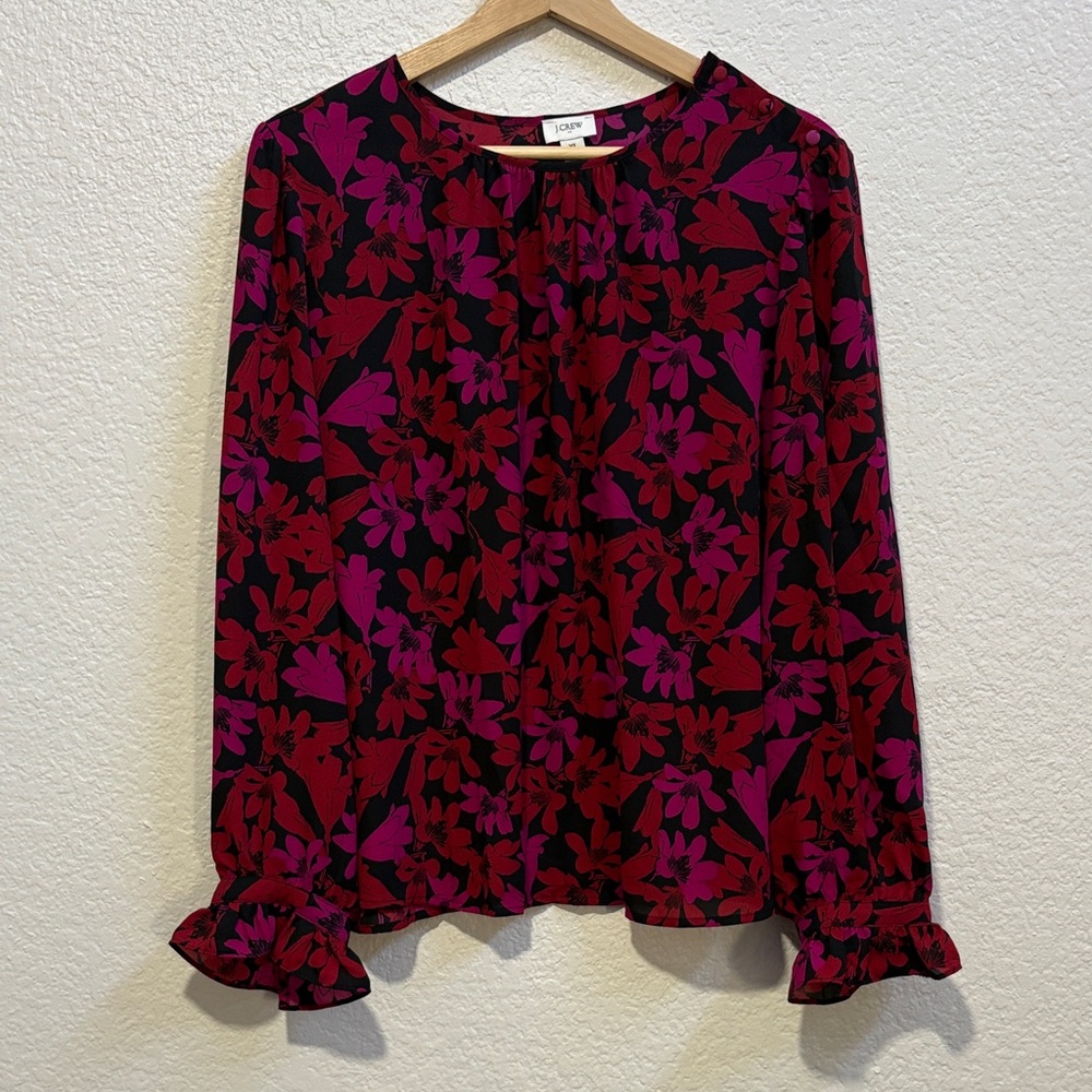 J. Crew Vibrant Floral Blouse - Red and Purple